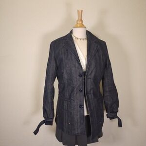 Vintage Style Denim Blazer Jacket with Unique‎ Sleeve Detail and Tulip Lining